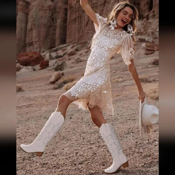 Embroidered Cowboy Boots For Women Pointed Toe Block Chunky High Heels K… - Picture 2 of 6